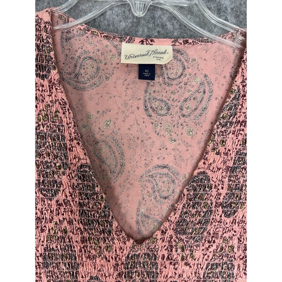 Universal Thread XS Floral Puff Short Sleeve V-Neck MIDI Dress Pink Boho - Picture 7 of 8